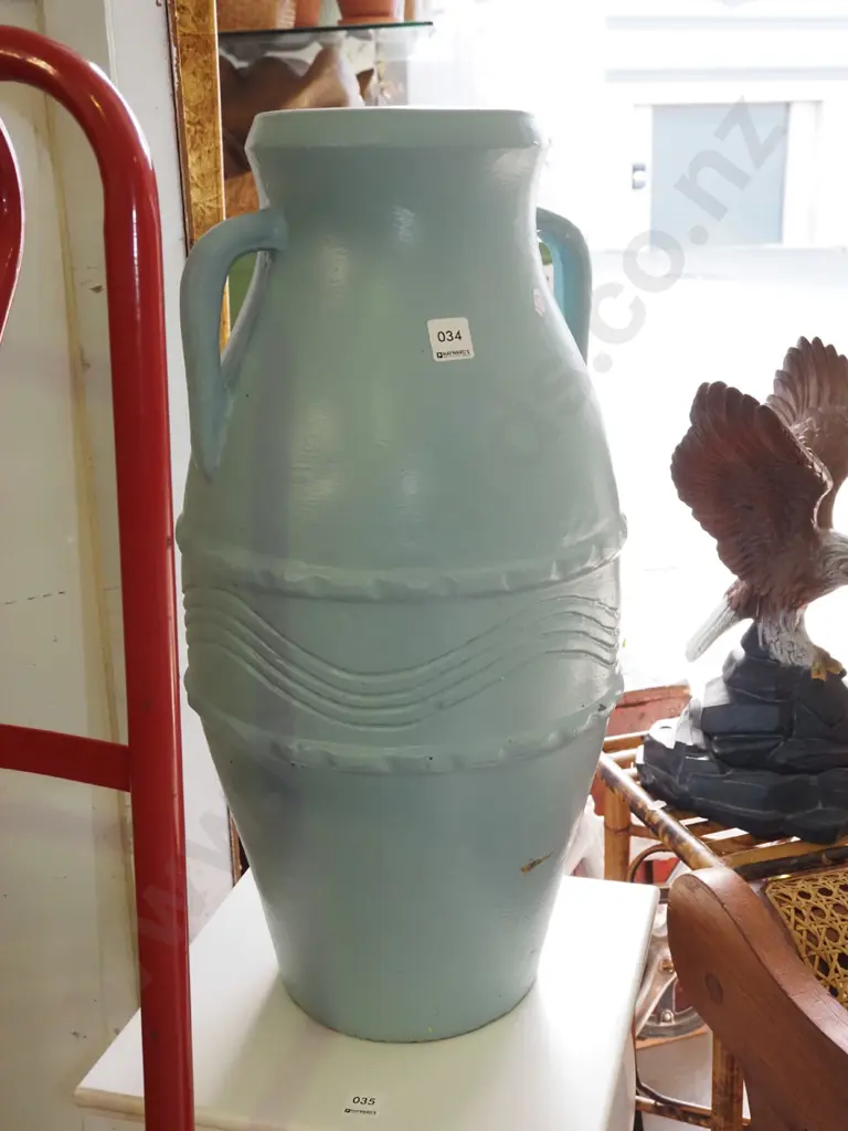 teal painted ceramic ewer vase H-620 Image 1++