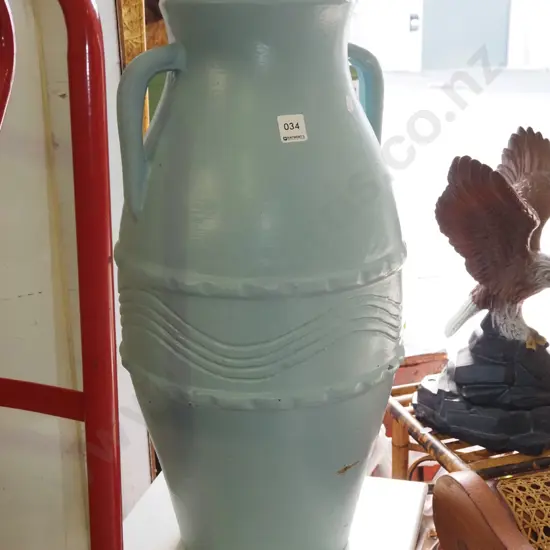 teal painted ceramic ewer vase H-620