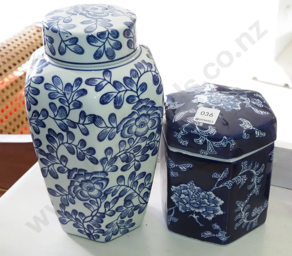 2x blue and white canisters Image 1++