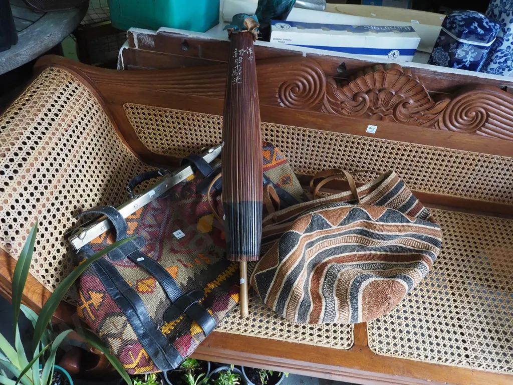 carpet bag, jute handbag and a parasol Image 1++