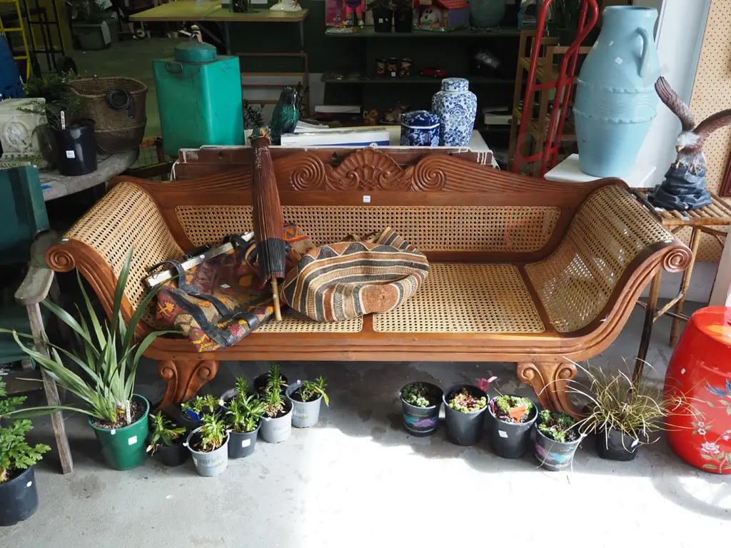 Roman style hardwood and rattan 2 seater settee H-800 W-1900 D-610 Image 1++