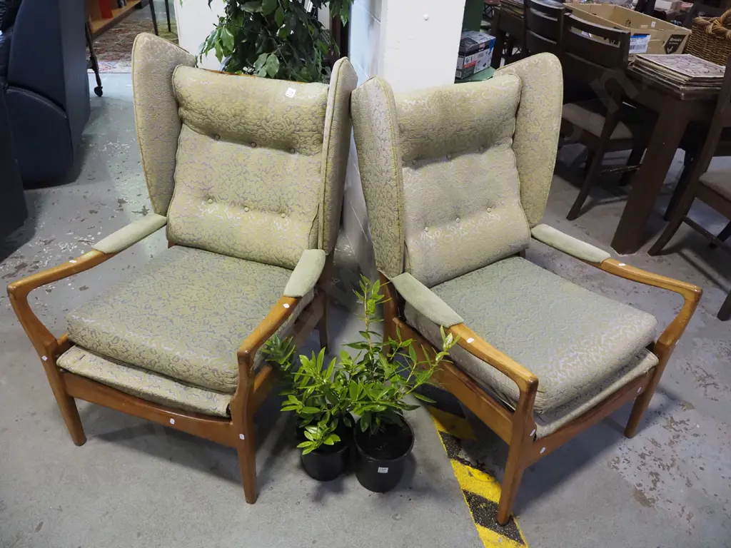 pair of NZ made Cintique mid-century wingback chairs Image 1++