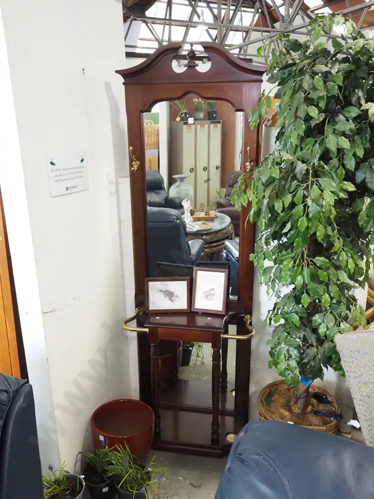 mahogany and brass mirrored hall stand H-2070 W-700 D-330 Image 1++