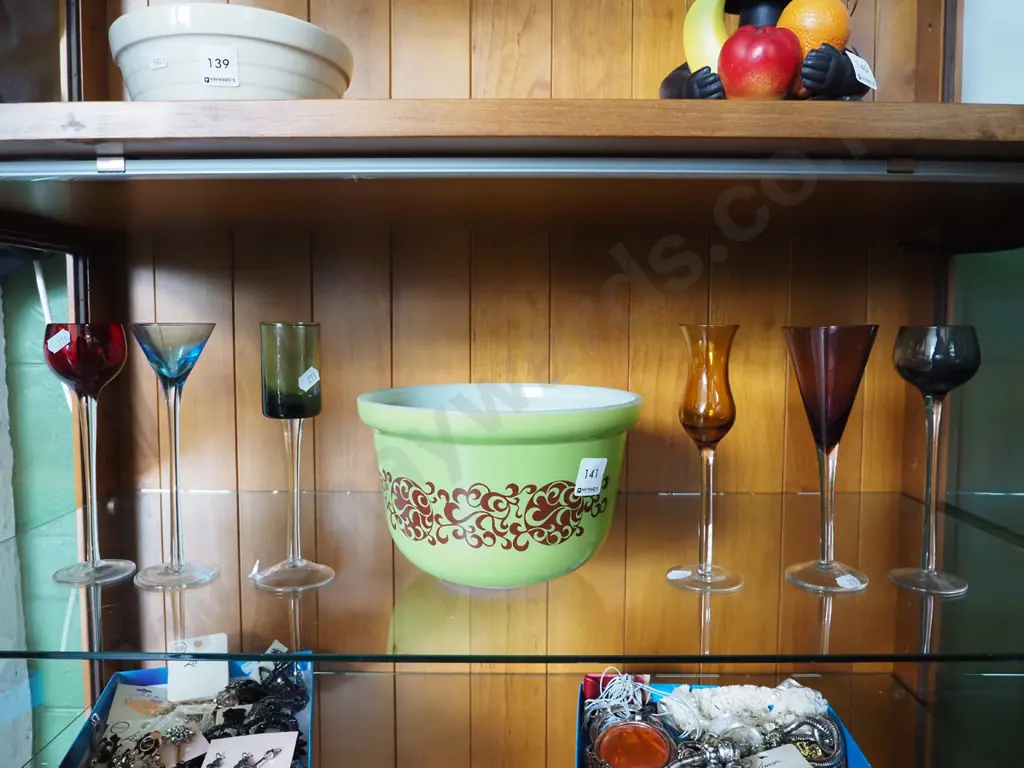 coloured stem glasses, retro pyrex mixing bowl Image 1++