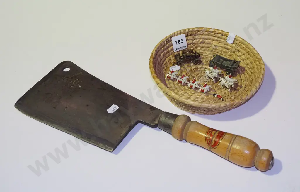cane tray and contents, butcher's cleaver Image 1++