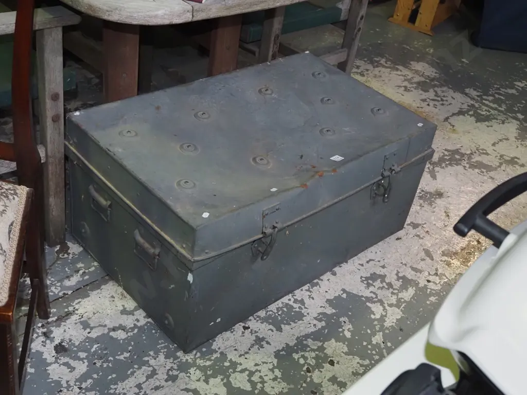 grey painted vintage traveller's trunk Image 1++