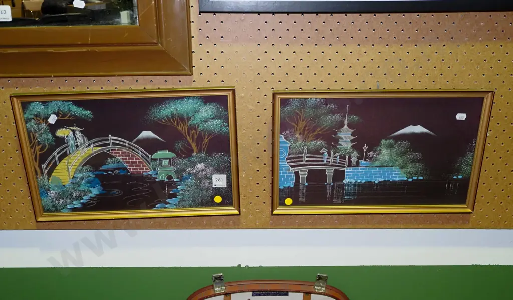 pair of matching Japanese watercolours Image 1++