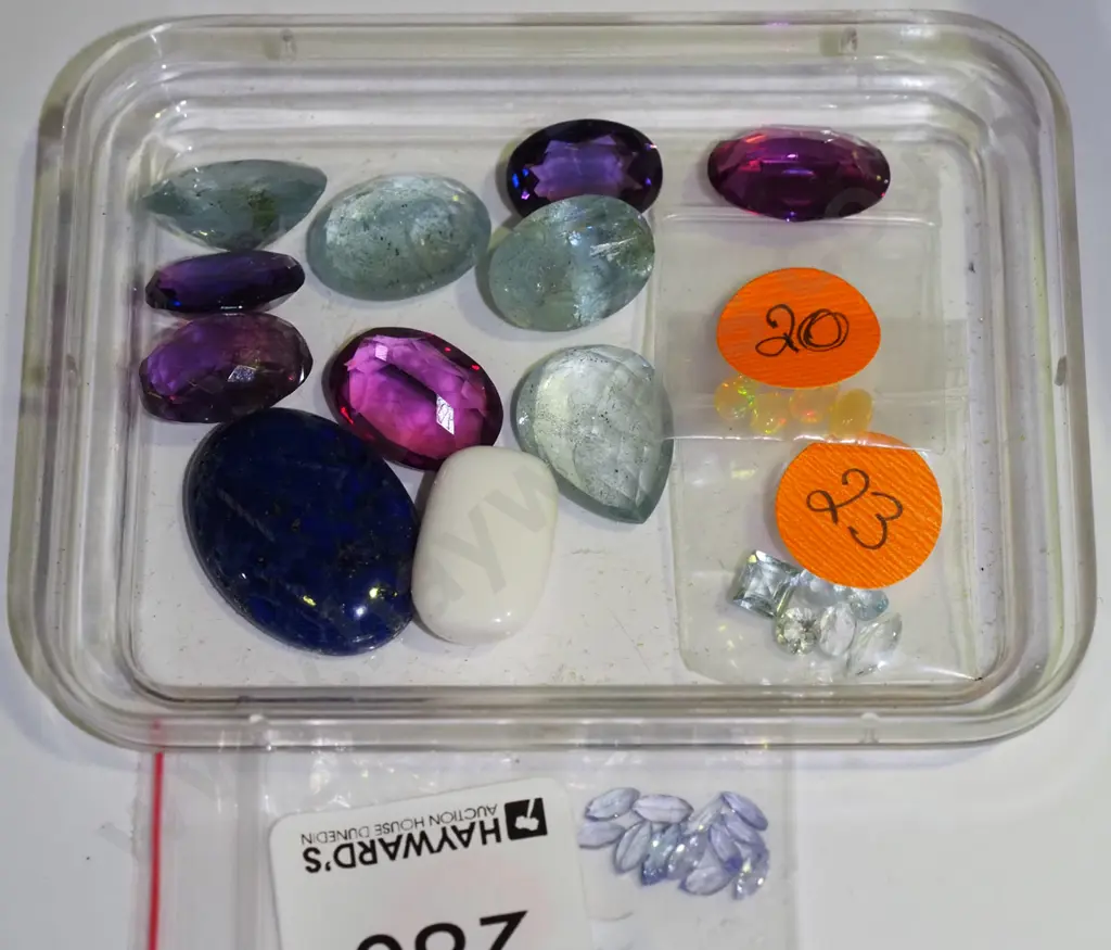 small tray of various cut and polished gemstones Image 1++