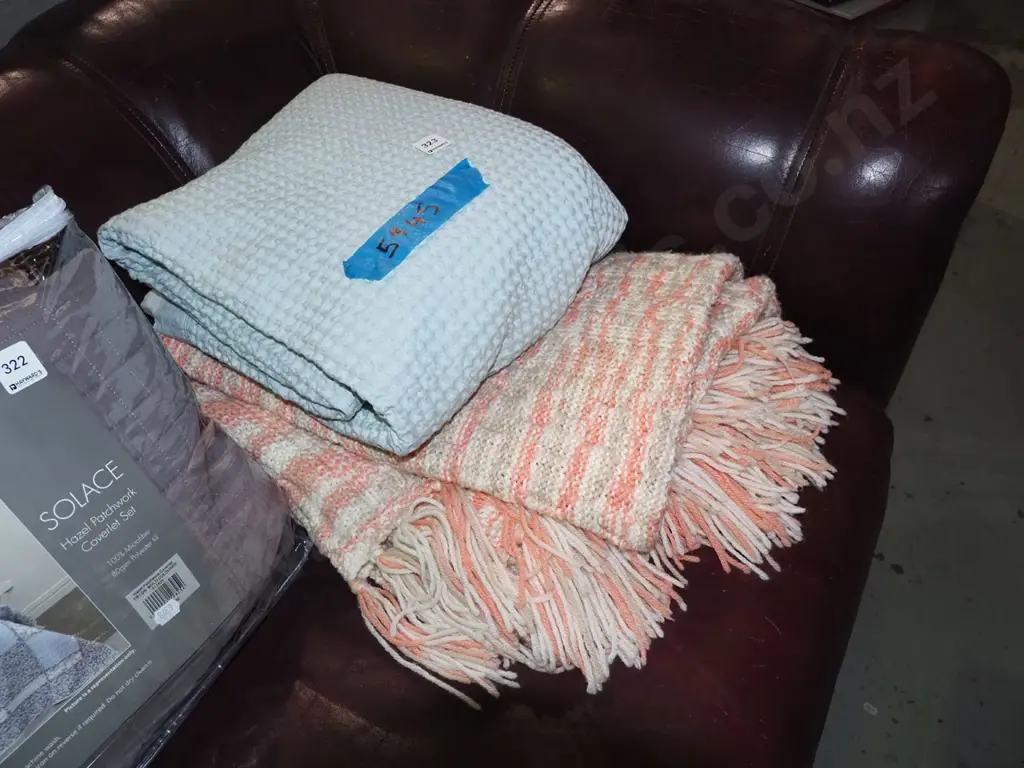 teal cotton throw, hand knitted woollen blanket Image 1++