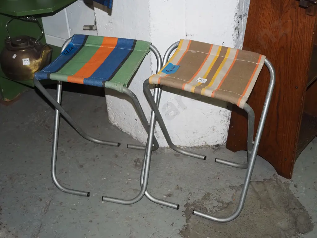2x alloy and striped canvas camping stools Image 1++