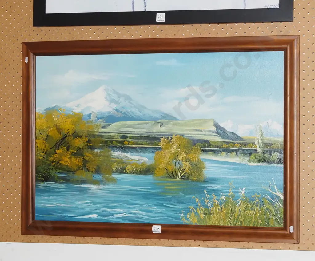 framed oil - river and mountain scene Image 1++