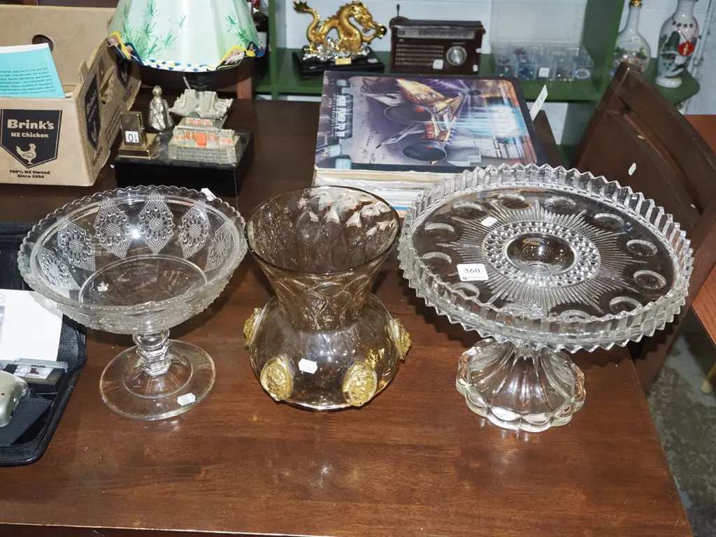 glass comport, footed cake stand, glass vase Image 1++