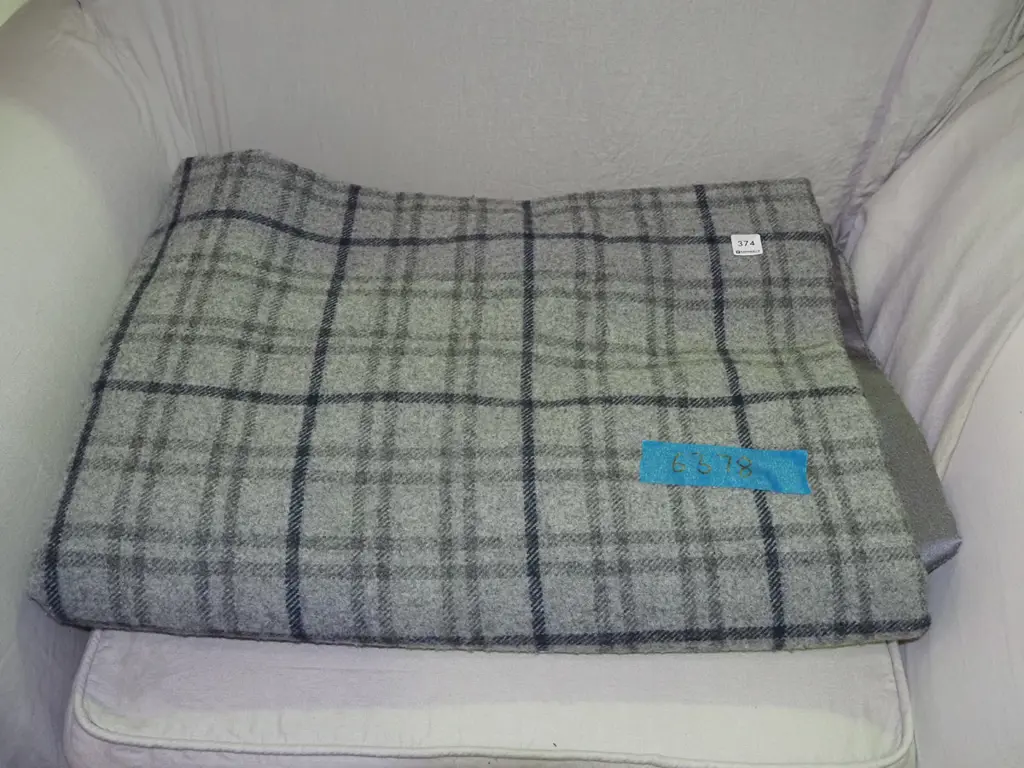 grey checked woollen blanket Image 1++