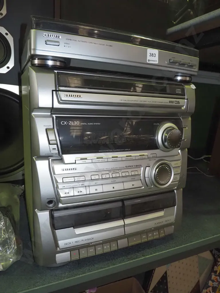 Aiwa stereo system; twin cassette, radio, turntable etc - comes with 2 large Philips speakers Image 1++
