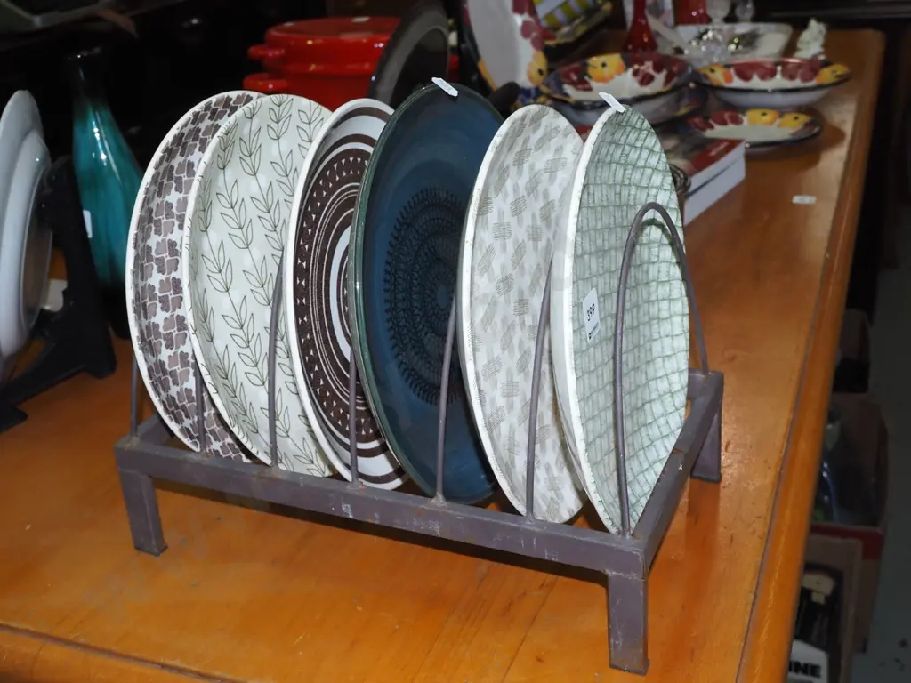 metal plate rack, various Crown Lynn plates Image 1++