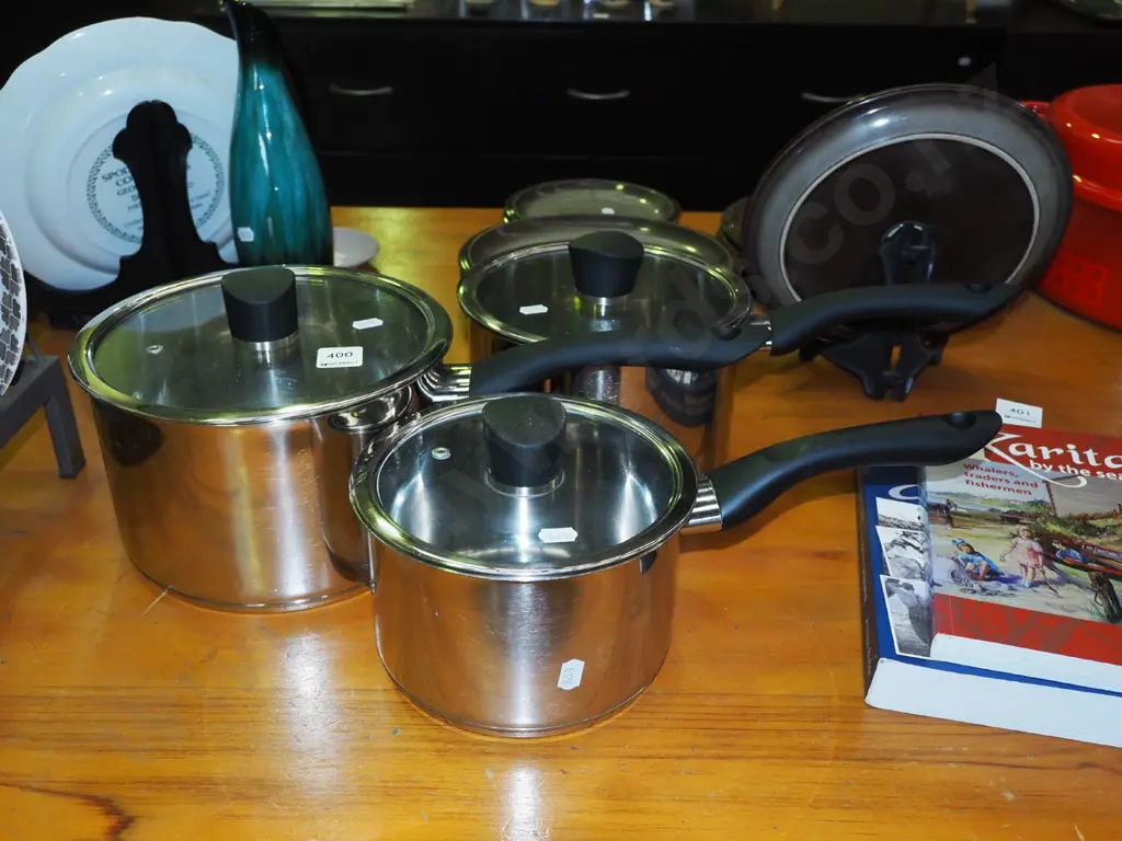 3x Hampton & Mason glass lidded stainless steel pots Image 1++