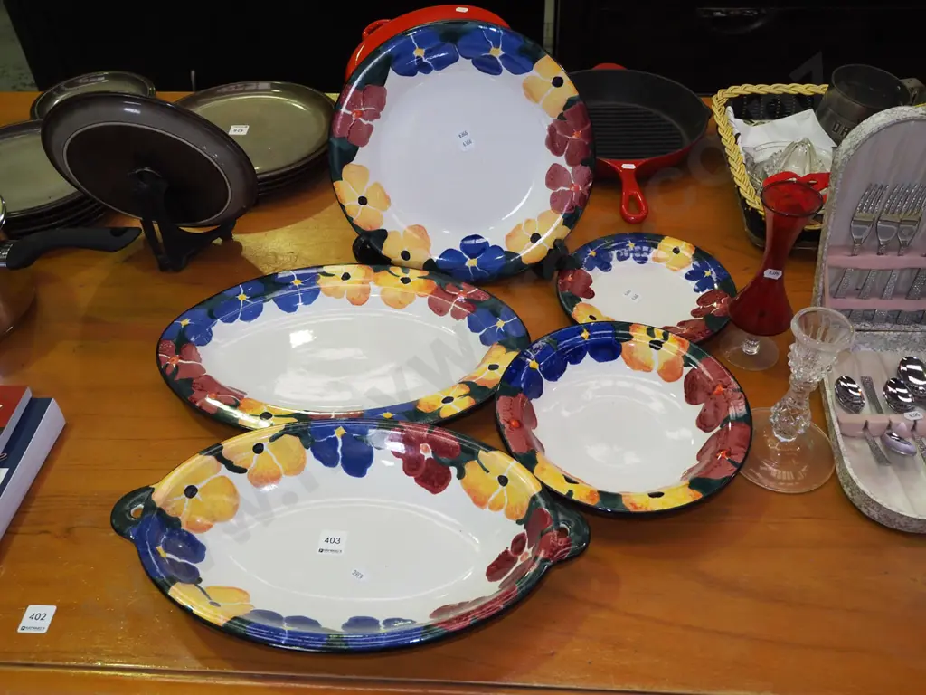 assorted hand painted Temuka pansy bowls, ashets, plates Image 1++