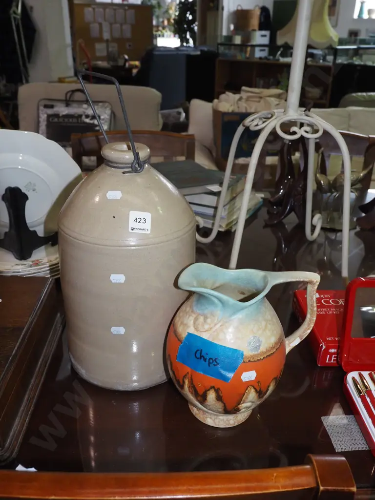 trickle glazed jug - chips, timaru Potteries crock Image 1++