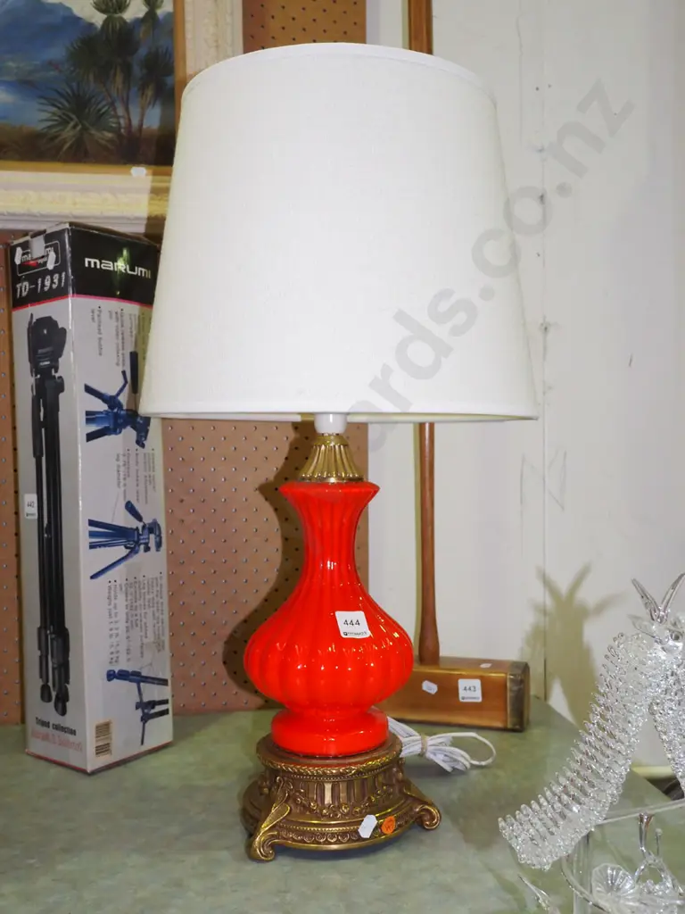 retro red glass and brass table lamp H-600 Image 1++