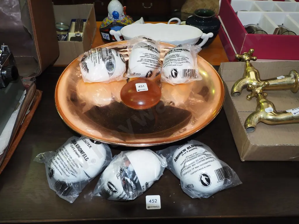 retro copper and wood fruit, 6x Caltex rugby figurines Image 1++