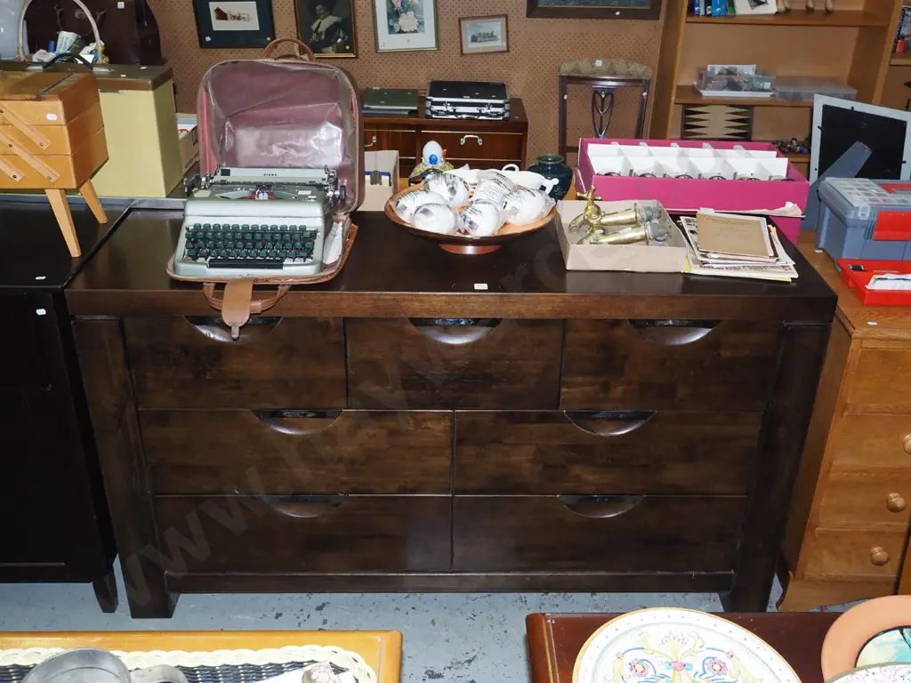 dark stained wooden 7 drawer sideboard H-850 W-1500  Image 1++