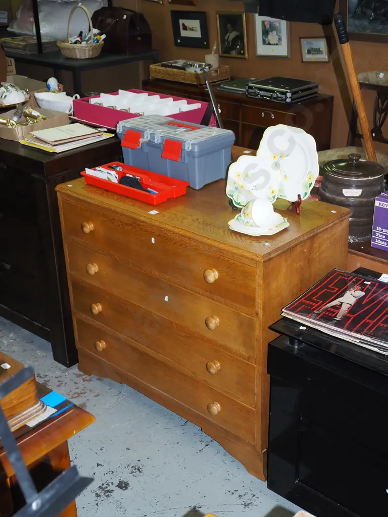 solid oak and rimu 4 drawer lowboy H-790 W-915 D-445 Image 1++