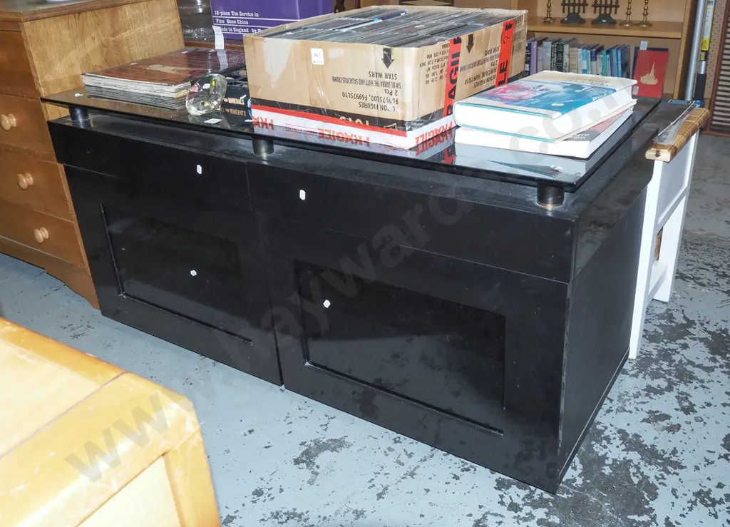 smoked glass 2 door 2 drawer entertainment unit H-610 W-1210 D-425 Image 1++