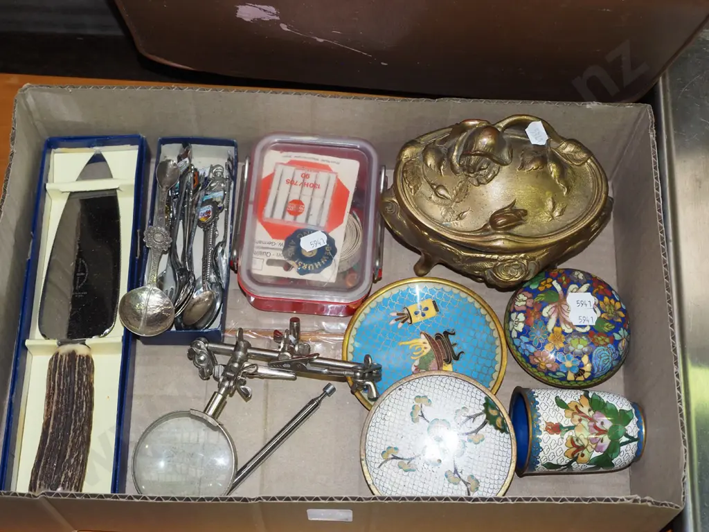 box; trinket boxes, fishing tie stand, cutlery etc Image 1++