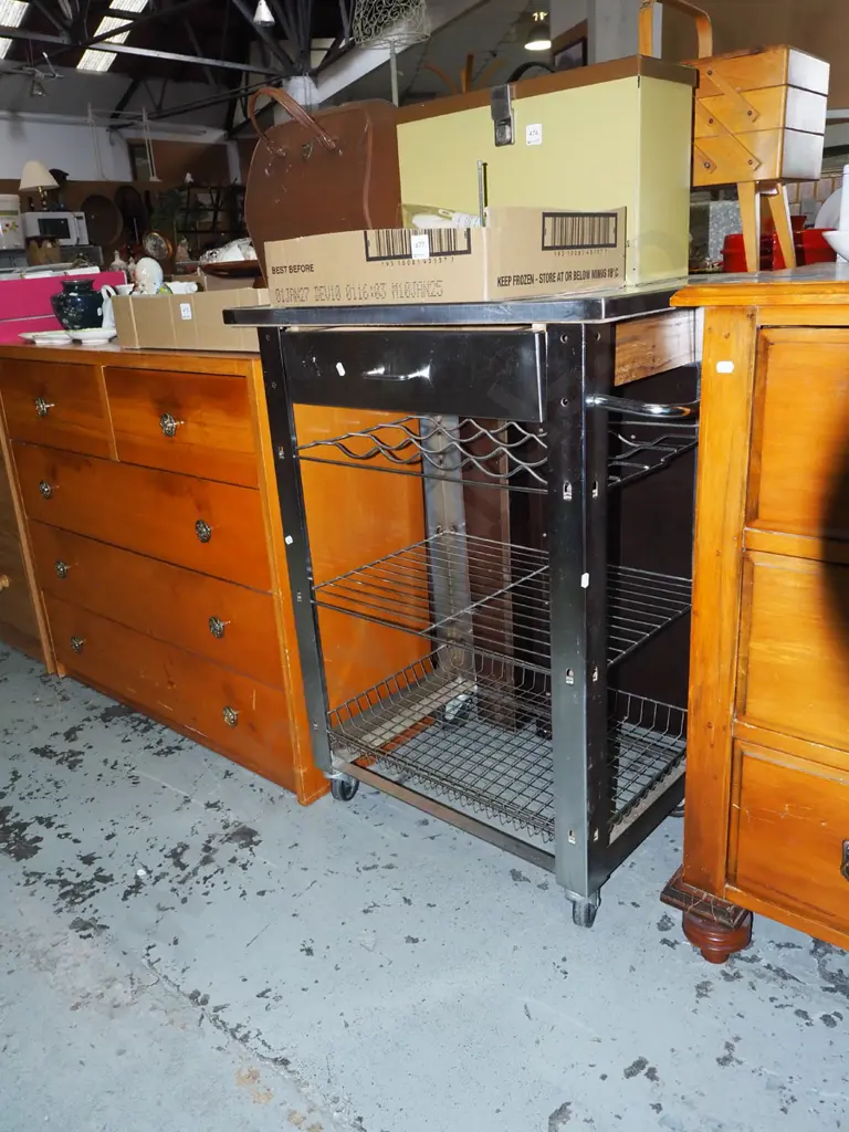 stainless steel kitchen trolley on casters H-890 W-645 D-450 Image 1++