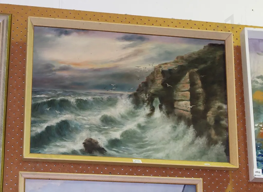 framed oil - coastal scene Image 1++