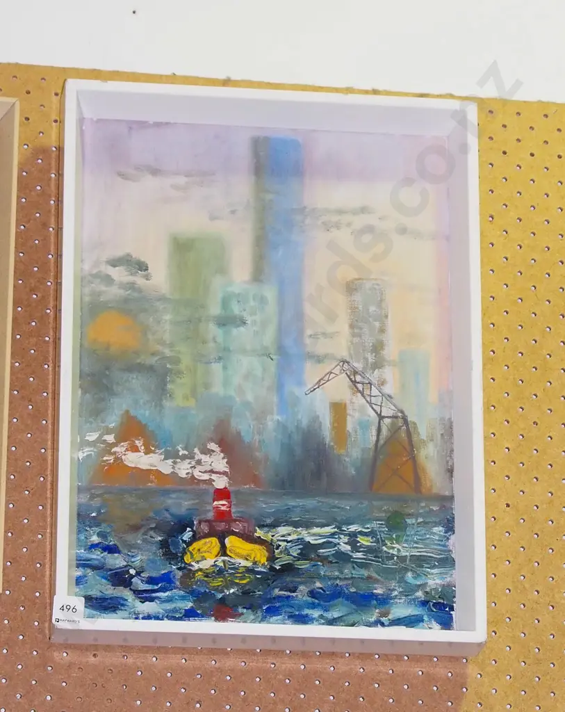 framed oil - tugboat, skyscrapers Image 1++