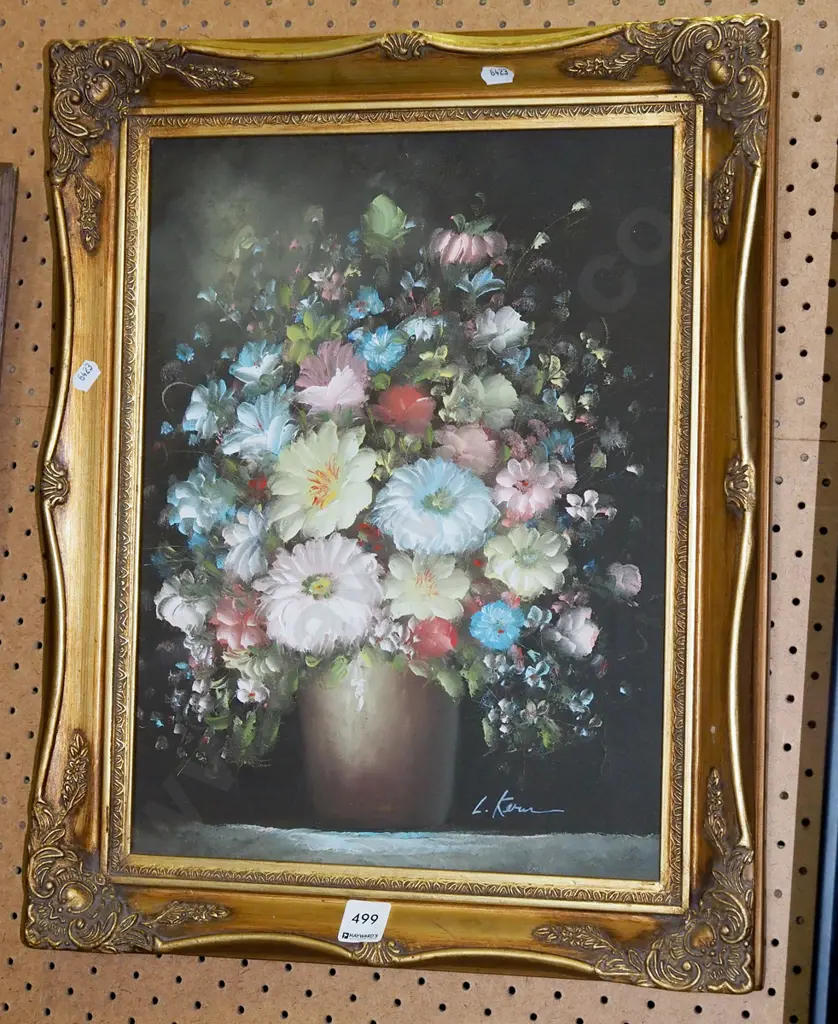 gilt framed oil on canvas - flowers Image 1++