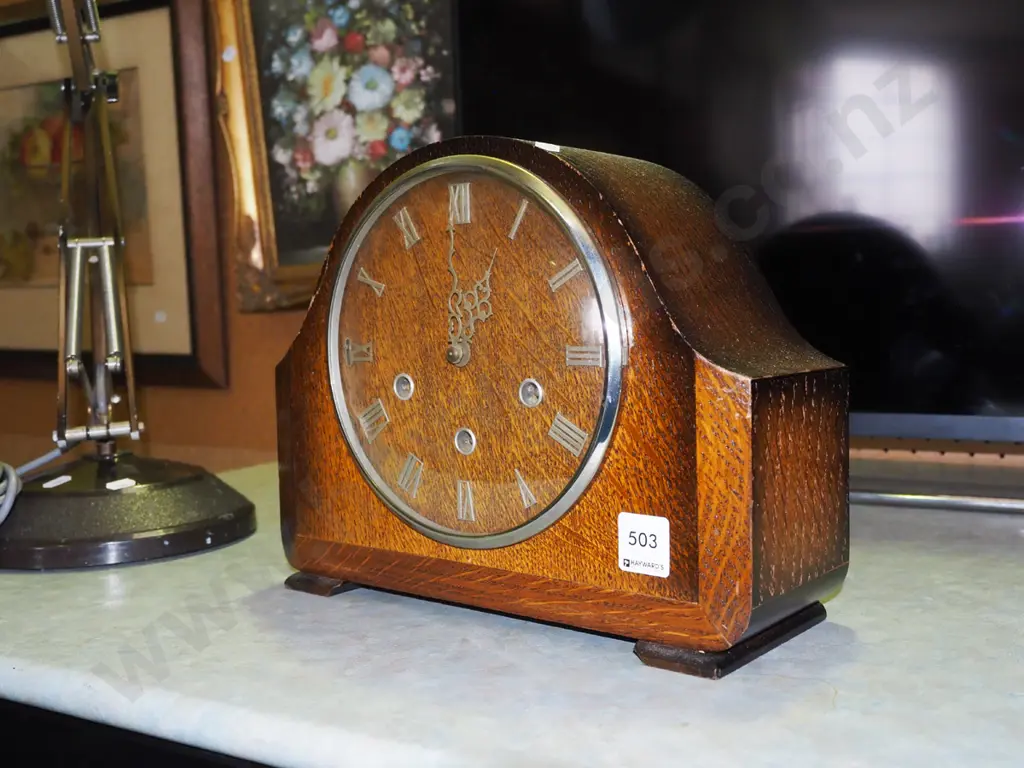 deco wood cased mantle clock Image 1++