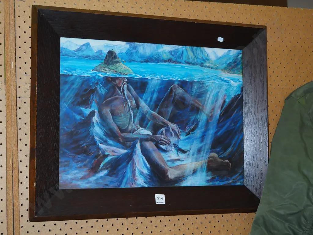 oak framed print - man sitting in sea Image 1++