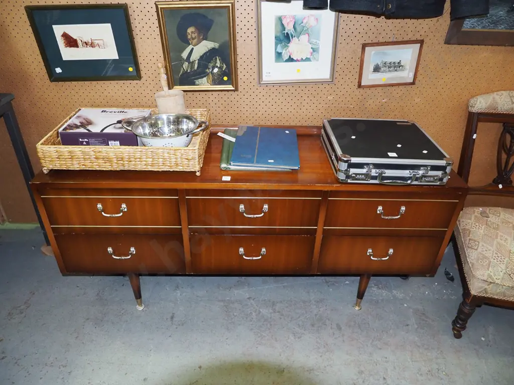 mahogany mid century 6 drawer low boy H-640 W-1375 D-410 Image 1++