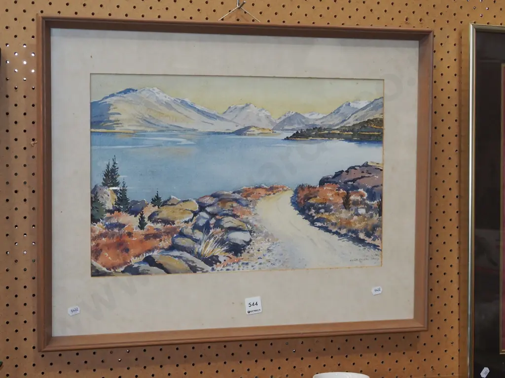 framed watercolour - Ruth Duval Smith - lake and mountain scene - foxing Image 1++
