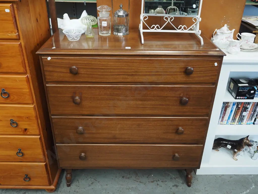 mahogany 4 drawer tall boy H-980 W920 D-410 Image 1++