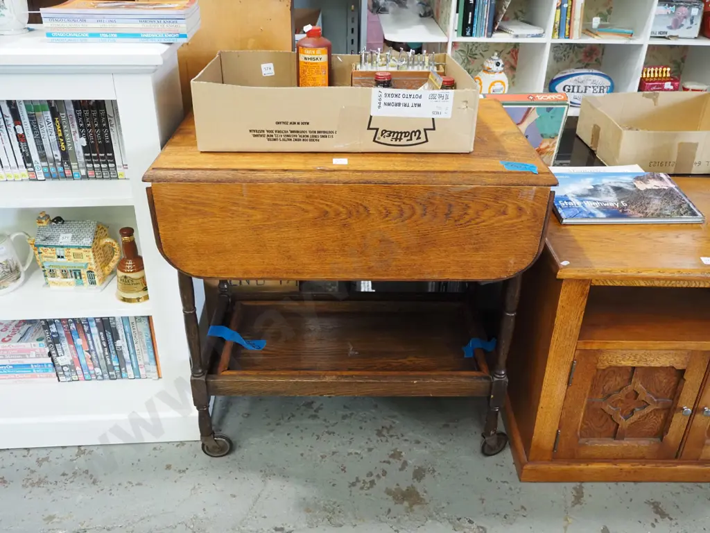 oak 2 tier dropside tea trolley Image 1++