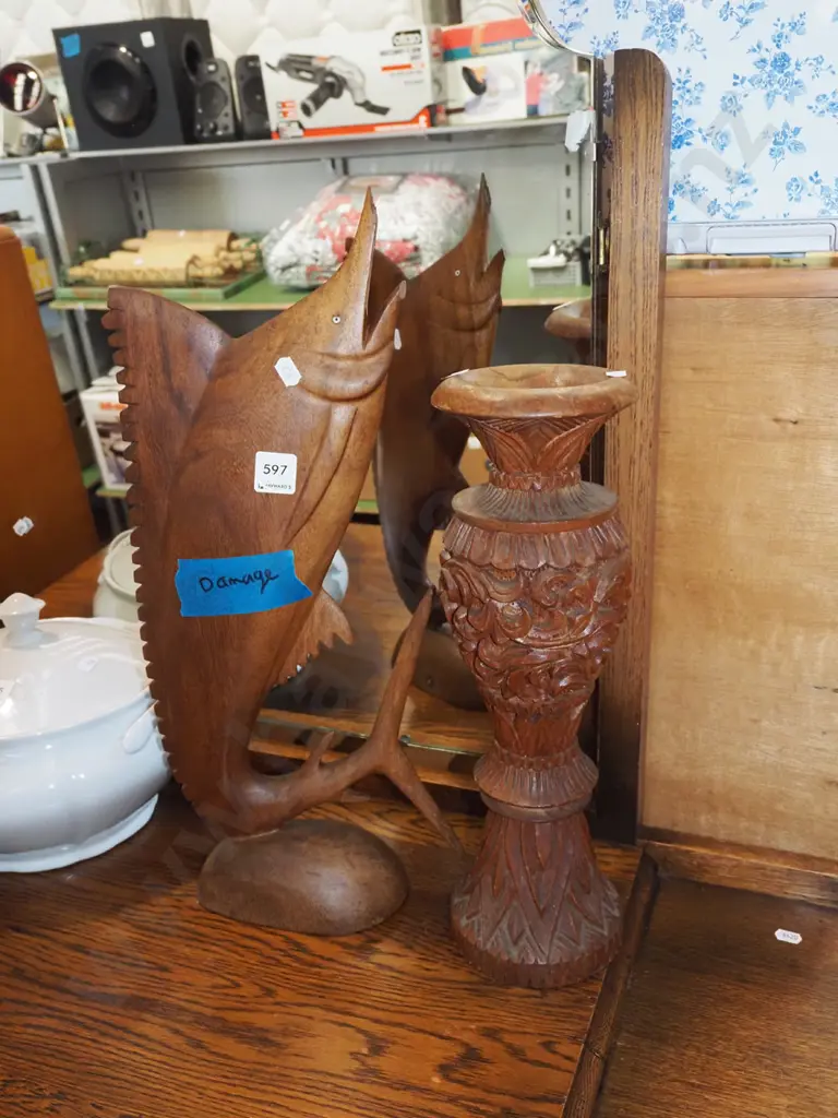 heavily carved wooden vase, wooden figurine H-490 Image 1++