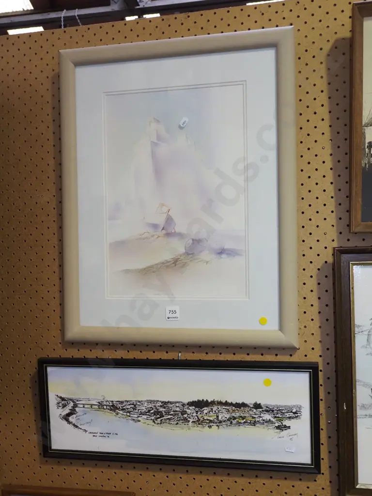 2 framed prints - boat & castle and Bruce Canning Wanganui view Image 1++