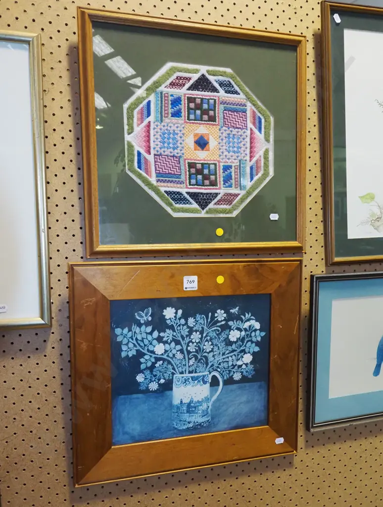 framed needlework, framed print - yellow dots Image 1++