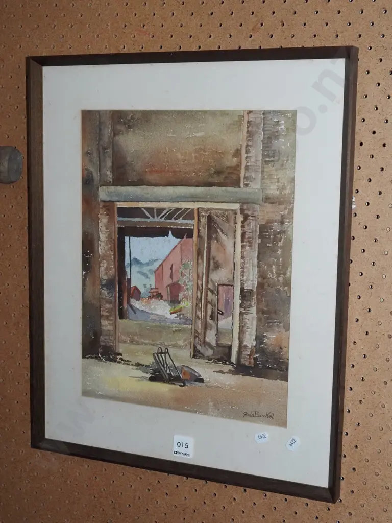 framed John Brickell watercolour - buildings - significant foxing Image 1++