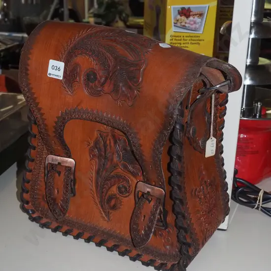 large tooled leather hand bag H360 W290