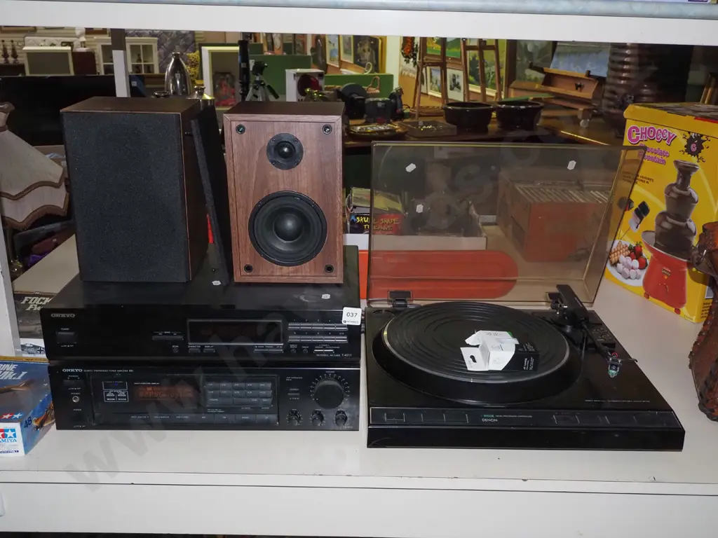 Denon turntable, Onkyo receiver, amplifier, 2x bookcase speakers Image 1++