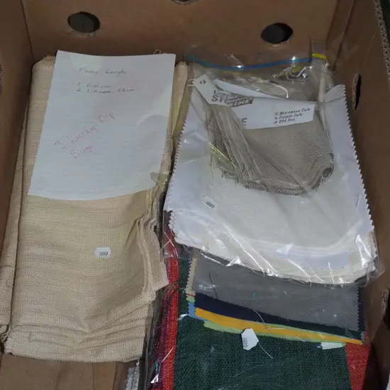 box of fabric pieces