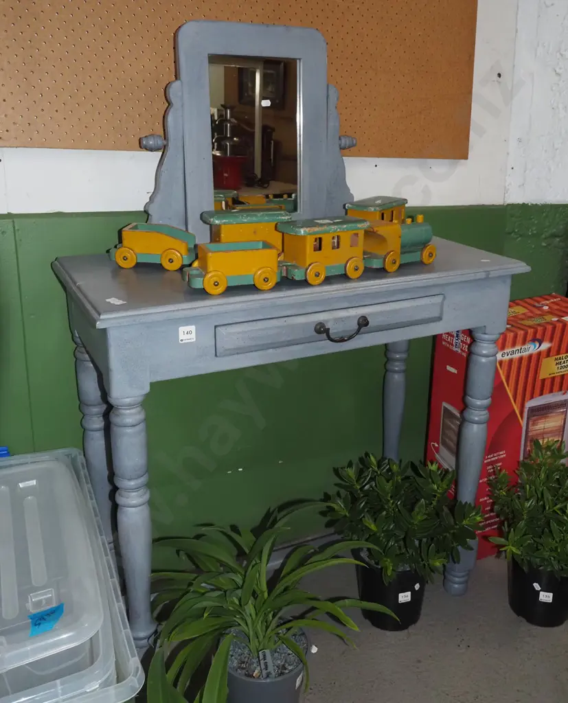 painted wooden refectory single drawer hall table with cheval mirror  H1180 W800 D380 Image 1++