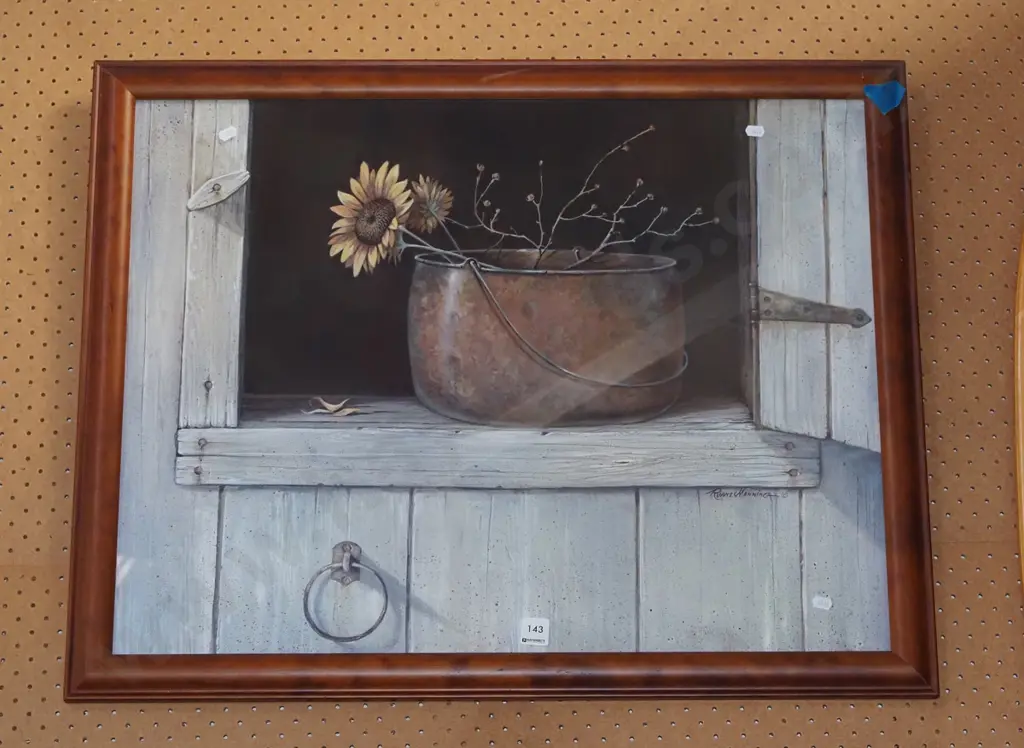 framed print- copper pail, sunflowers Image 1++