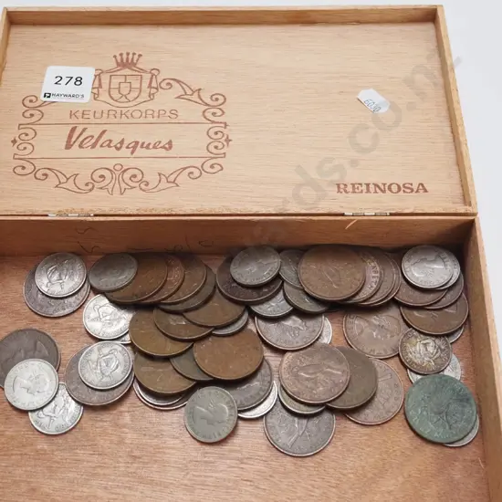 cigar box, coins