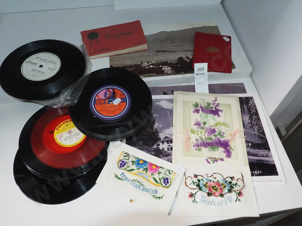 needleworks, postcard books, coin set, various 45s etc Image 1++
