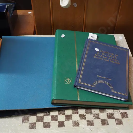 2x stamp albums, book on tokens and medals